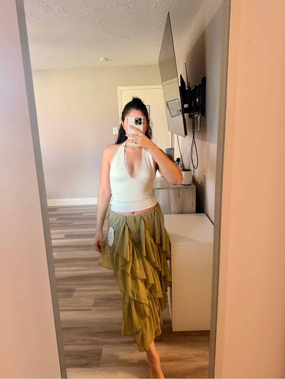 Ruffled light Green Maxi Skirt